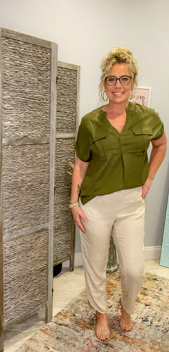 Olive v neck Top